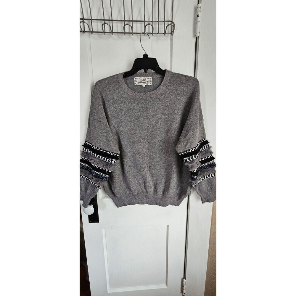 Pink Martini Women Sweater Gray XL multi textured applique sleeve Viscose Blend